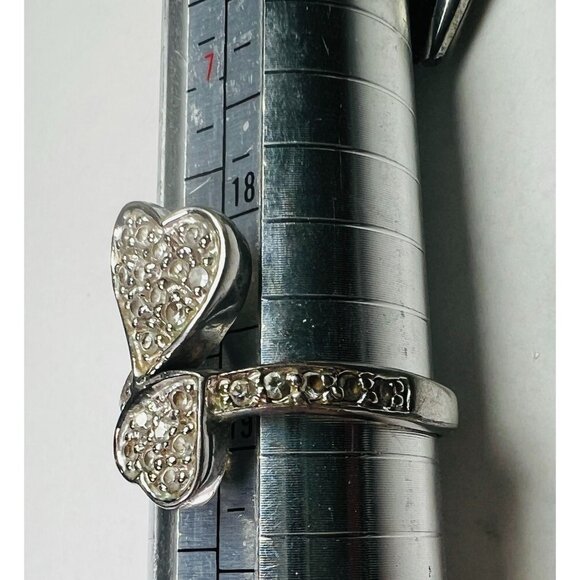 Sterling Silver Double Heart Ring CZ Crystal Zirconia Accents sz 9 Promise Ring - Picture 5 of 7
